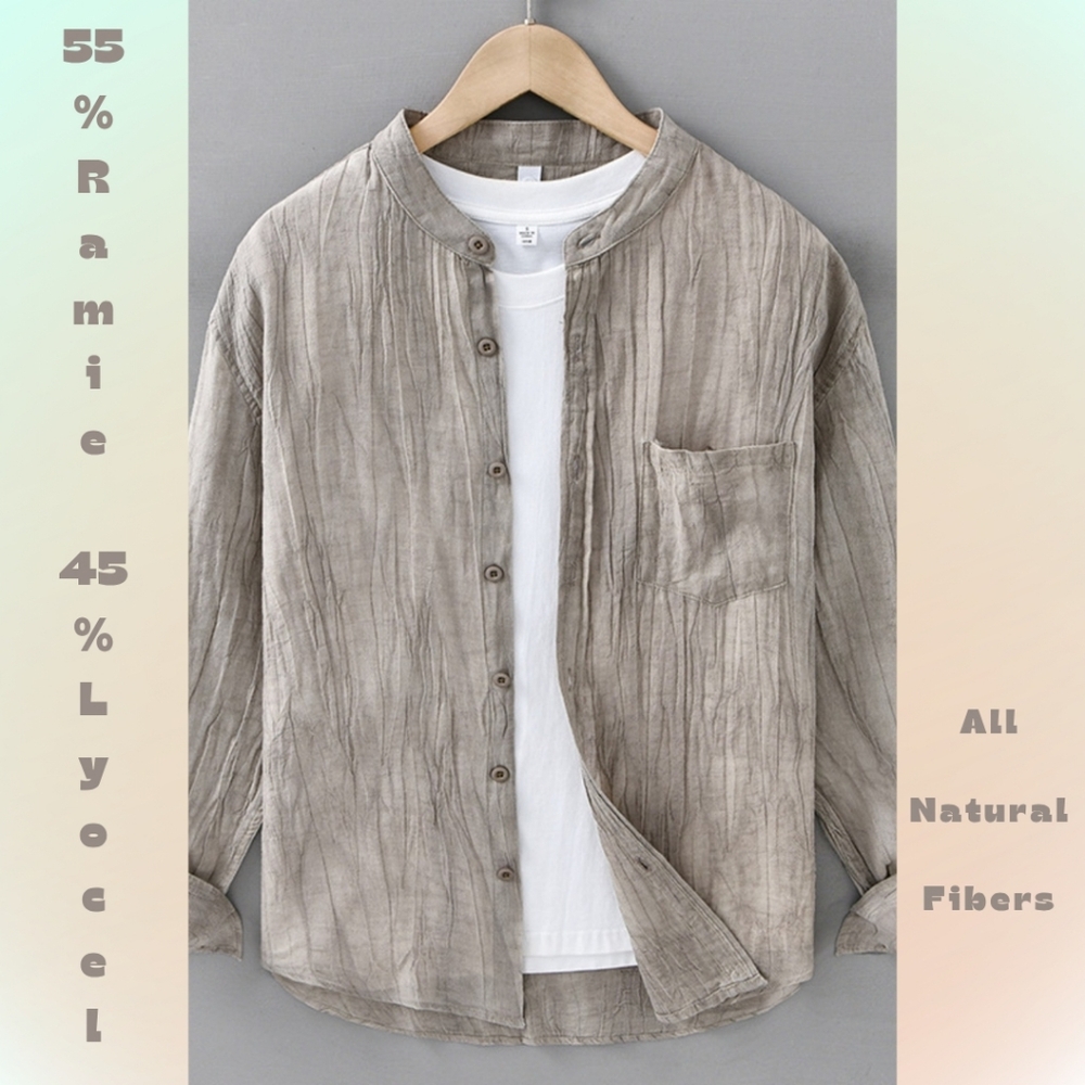 All-Natural, Papyrus Washed Natural Fabric Button-Up Long-Sleeve Shirt
